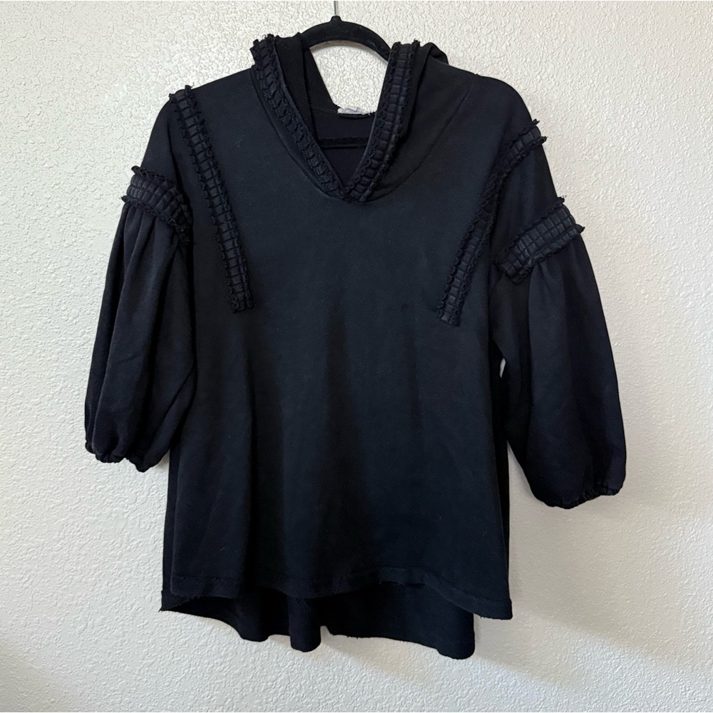 POL Black Thick Knit Hooded 3/4 Quarter Sleeve Sweatshirt Medium - Picture 1 of 11